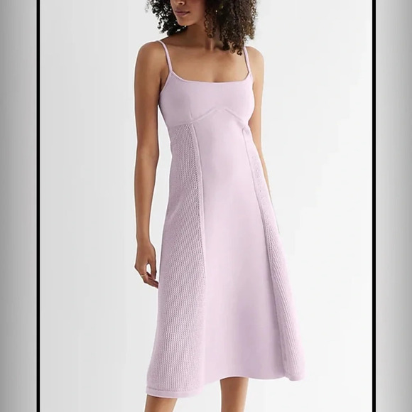 Women’s Express square neck crochet underwire midi sweater dress in lavender - Picture 1 of 6